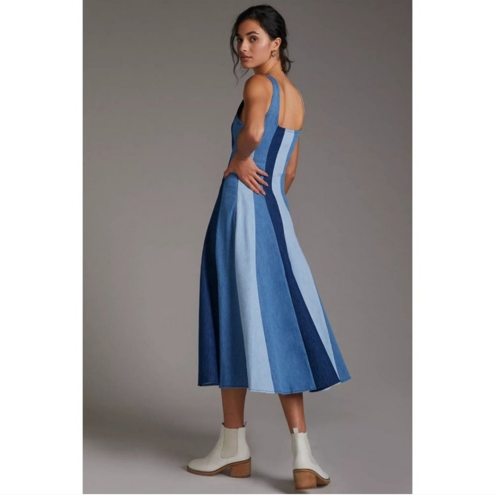 NWT Anthropologie Farm rio Colorblock Midi A-line S Western Denim Dress